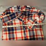 Old Navy  Size M The Boyfriend Shirt Blue Yellow Red Cotton Plaid Flannel Pocket Photo 8