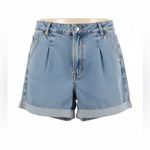 Mahina  Women’s Vintage Style High Rise Light Wash Denim Shorts Photo 1