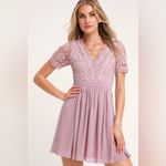 Lulu's | Angel in Disguise Lace Skater Dress, Dusty Lavender, Size S Purple Photo 1