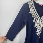 Lilly Pulitzer Dress Women M Blue White Gold Embroidering Shift Modest Preppy Photo 5