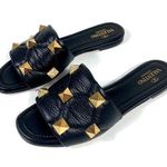 Valentino Garavani  Roman Stud Matelasse Slide Sandals Black 37 NEW Photo 0