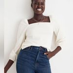 Madewell  Crepe Square-Neck Puff-Sleeve Top Antique Cream 2X NWT Photo 2