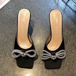 SheIn Stiletto High Heel Rhinestone Slippers Women's Square Toe Satin Bow Black 6.5 Photo 0