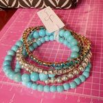 Jessica Simpson 5 pc bracelets set 2 blue natural stone + silver gold diamonds Photo 0