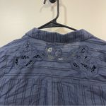 Natural Life  Ana Lace Button Down Crop Top S Navy Long Sleeve Cotton Linen Photo 5