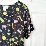 Coldwater Creek  Black Square Neck Novelty Shoes Purse 90s Tie Back Midi Dress LP Photo 4