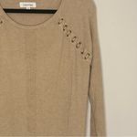 Calvin Klein Women's  Ribbed Gold Grommet Long Sleeve Sweater Tan  Size Medium Photo 2