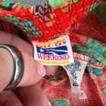 Vintage bold tropical floral high rise elastic waist lounge shorts with pockets Orange Size L Photo 3