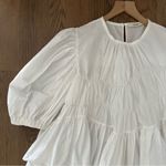 Brogger Round Neck Puff Sleeve Tiered Oversized Taffeta Blouse in White Large Photo 1