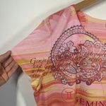 One World  Top Women XL Gemini Pink Orange Astrology Floral Bling High Low Spring Photo 5