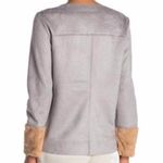 Catherine Malandrino Soft Faux Suede Leather Faux Fur Cuff Long Sleeve Top Grey Photo 1