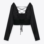 ZARA Satin Corset Lace Up Back Long Sleeve Crop Top Size S Photo 2