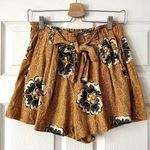 Anthropologie Kennedy Shorts Mustard Yellow Floral Linen Blend Paperbag Sz S Photo 0