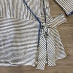 Sundance  Linen Shirt Womens Size Medium Wrap Black White Whipstitch Striped Photo 2