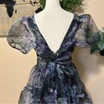 Exceptional Fate Black Floral Organza Puff Sleeve Mini Dress Size L Photo 5