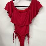 Forever 21  Red Ruffle neckline Bodysuit off the shoulder ladder side opening Photo 0