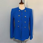 ZARA  Women Blue High Neck Double Breasted Textured Tailored Cotton Blazer Size M Photo 9