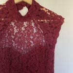 Lulus burgundy maxi formal dress lace halter top neckline open back detail Photo 1