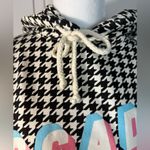 Chic Houndstooth Hoodie with Graphic Detail Black Photo 5