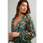 Free People  Bohemian Billowy Earthfolk Maxi Dress Fall Floral Jade Green Medium Photo 14