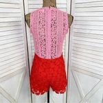 Sugar Lips Birdie Crochet Lace Romper Color Block Pink Red Small Photo 4