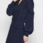 Joie  Jazelle Pleated Ruffle LONG SLEEVE MINE Dress NAVY BLUE Size 2 NEW Photo 3