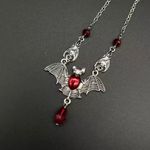 Bat Necklace Vampire Pendant Red Stone Gothic Halloween Jewelry Womens New 23in Silver Photo 3