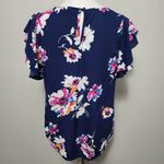 St. Tropez  Blue Floral Tiered Flutter Sleeve Blouse Size Large Photo 5