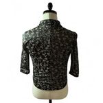 Floral Button Up Top, 3/4 Sleeve‎ Blouse, Lightweight, Semi Sheer Shirt Black Photo 1