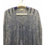 En Crême En Creme Top Womens Small Boho Crochet Insert Floral Blue Tassel Tie Top Blouse Photo 2