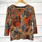 American Vintage Vintage Trippy Psychedelic Stretch Blouse Top Size XL Burnt Orange Agate Crystal Photo 9