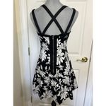 Black & White Floral Baby Doll Mini Sleeveless Dress Size Med Wedding Guest Photo 2
