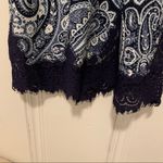 H&M Blue & White Paisley Print Lace Trim High Neck Bodycon Career Work Dress XS Photo 3