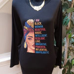 Womens Shirt Dress Size M Black Graphic Print Long Sleeve Loose Pockets Pullover Size M Photo 0