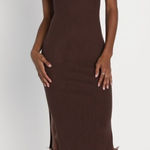 Lulus New Layer Lover Brown Ribbed Knit Tank Dress Sleeveless Side Slit Size XXL Photo 0