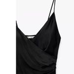 ZARA Satin Slip Dress Midi Black Viscose Draped V Neck Minimalist Classic S NWT Photo 2