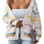 Casual Striped Long Sleeve Multicolor Women Cardigans (Women's) Size M Photo 0