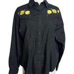 VINTAGE White Horse embroidered yellow rose western snap down shirt black sz M Size M Photo 0