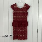 Maeve Anthropologie  Small Red, Beige Lace Peplum Cap Sleeve Formal Dress Photo 1