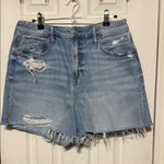 American Eagle AEO Highest Rise 90s Boyfriend Short Blue Jean Shorts Distressed Frayed Size 12 Photo 0