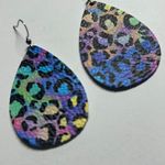 Handmade Genuine Leather Colorful Animal Leopard Print Teardrop Earrings 2" Photo 1