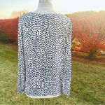 J.Crew  Womens Sz 12 Spotted Long Sleeve V-neck Popover Top White Black Photo 4