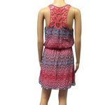 EXPRESS Pink Blue Geo Print Crochet Back Elastic Waist Sleeveless Mini Dress S Photo 5