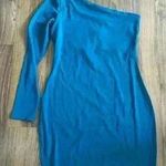 Susana Monaco $168  Sea Teal One Arm Long Sleeve Mini Jersey Dress NEW Medium Photo 0