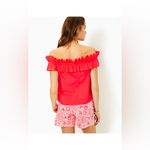 Lilly Pulitzer Brennalee Off-the-Shoulder Ruffle Top Small EUC Color Mizner Red Photo 2