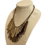 Vintage Gold Tone Textured Tag Drop Necklace Statement Double Layer 20.5” Photo 2