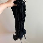 St. John Black Suede Fringe Trim Knee High Heeled Boots Size 7.5B Photo 5