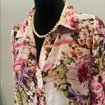 a.n.a Floral Women's Top - Pink and White Button front Photo 1