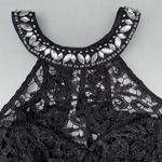 Sequin Hearts New Black Lace Rhinestone Embellished Formal Crop Halter Top Photo 3