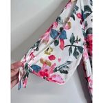 Umgee  Floral Print Romper Women's Size S White Pink Blue V-Neck Tie 3/4 Sleeve Photo 4